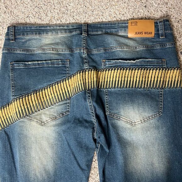 Jeans Wear Men’s Vintage Embroidered Grunge Distressed Stretch Jeans Size 40 - Picture 9 of 12